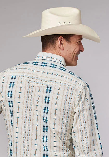 Roper 2001 Aztec Stripe (Cream) - Men's Western Shirt