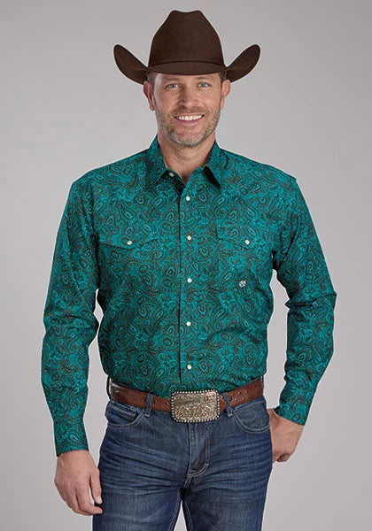 Roper 2238 Mallard Paisley (Teal) - Men's Western Shirt