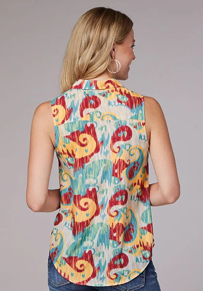 Roper 2073 Ikat Paisley (Blue) - Women's Sleeveless Shirt