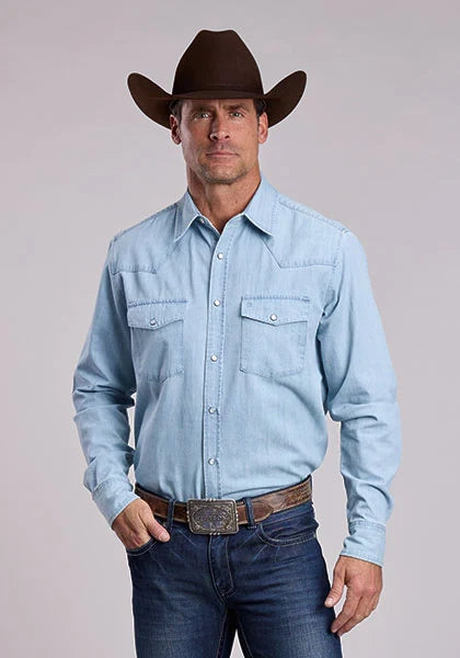 Stetson Light Weight Chambray (Blue) - Men's Western Shirt